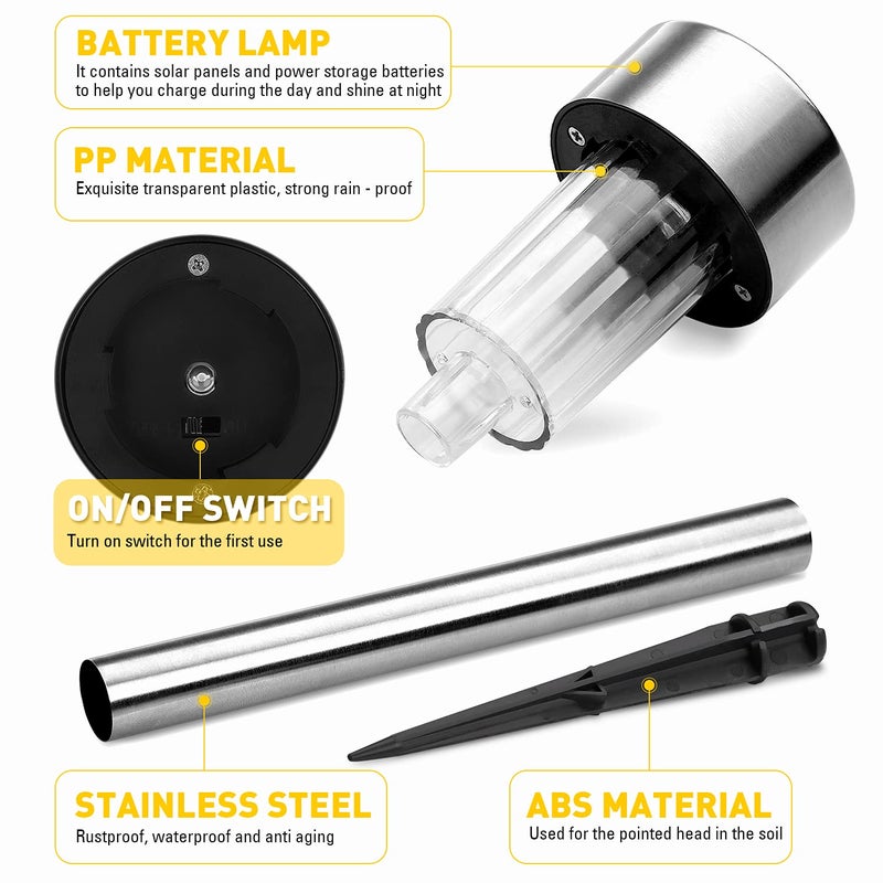 Sunnest Solar Lights Outdoor, 12Pack Stainless Steel Outdoor Solar Lights - Waterproof, LED Landscape Lighting Solar Powered Outdoor Lights Solar Garden Lights for Pathway Walkway Patio Yard & Lawn-Cool White - Image 2
